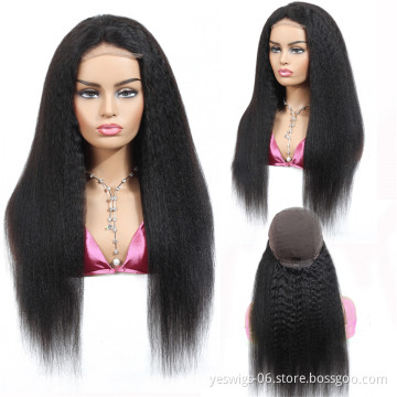 New Style Kinky Straight 13*6 Transparent Swiss Lace Frontal Wigs Yaki Brazilian Virgin Cuticle Aligned Hair Kinky STraight Wigs